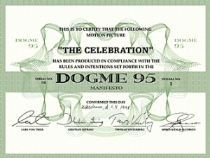 Diploma acreditativo de Celebración como film que cumple con el decálogo Dogma