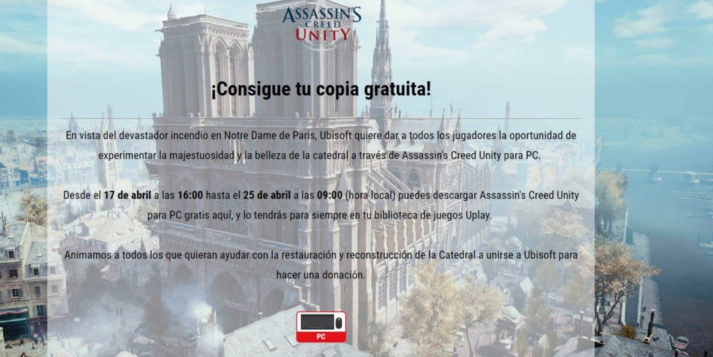 Assassin's Creed Unity recauda fondos para la recuperación de Notre-Dame