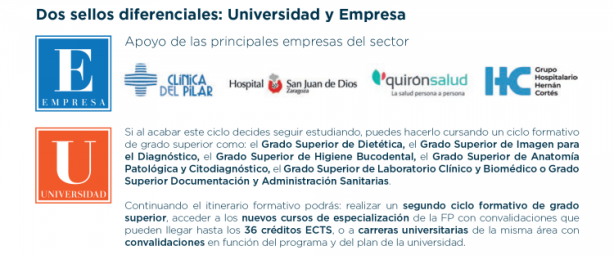 Dos sellos diferenciales Universidad y Empresa del CFGM Cuidados de Enfermería